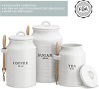 Barnyard Designs Canister Set for Kitchen Counter, Coffee Tea Sugar Container Ceramic Set, Decorative Canisters, Rustic Farmhouse Canister Jars, White (Coffee/Sugar/Tea)