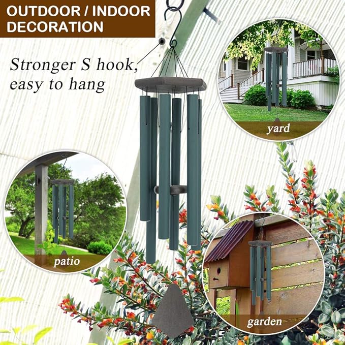 Sympathy Wind Chimes Outdoor Deep Tone,36Inch Melody Wind Chimes Large with 6 Heavy Tubes Tuned Bass Tone,Memorial Windchimes Personalized for Mother Father,Garden Decor Chime,Forest Green