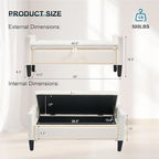 Storage Ottoman Bench, Velvet Upholstered Footstool for Bedroom and Living Room, Tufted Seat with Storage, Wooden Legs & Metal Rivets, Beige