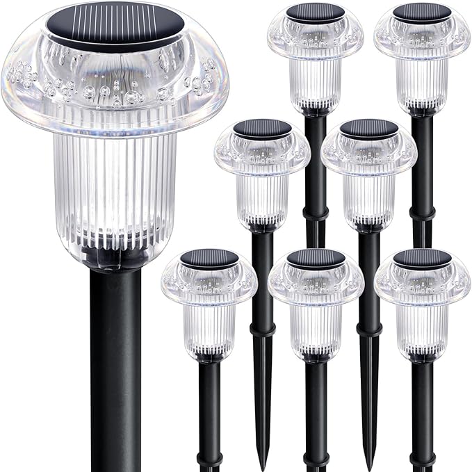 Solar Lights Outdoor Pathway Waterproof 8 Pack Color Changing LED Acrylic Mushroom Decorative Garden Lights for Yard Landscape Patio Outside Christmas Decorations