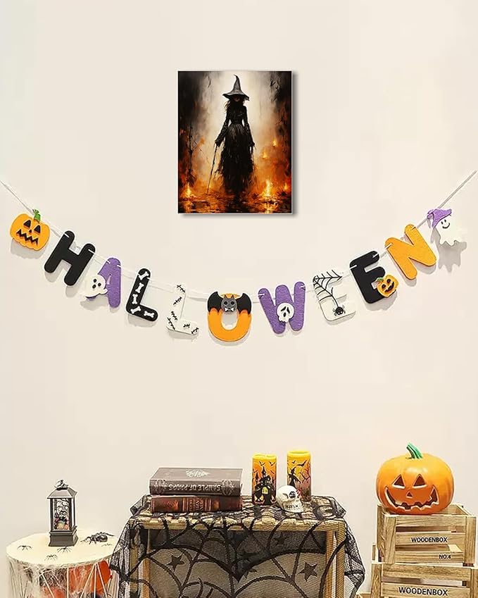 Halloween Canvas Wall Art - Vintage Witche Poster, Gothic Dark Academia Wall Decor, Spooky Halloween Decor for Living Room, Bedroom & Bathroom, Framed Fall Decorations Indoor