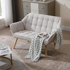 48”Small Loveseat Sofa, Modern Linen Upholstered Mini Couch 2-Seater Fluffy Love Seat with Quilting Backs and Wood Legs for Small Space Living Room, Bedroom, Beige