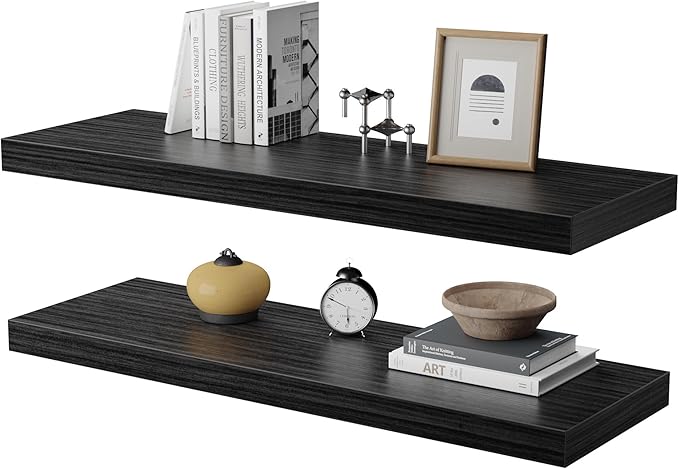 Wall Shelf Set of 2,Dark Wood Floating Shelves 30 in W x 10 in D x 1 in H, Wooden Floating Wall Shelf with Invisible Brackets for Living Room/Bedroom/Bathroom/Kitchen Storage and Decor