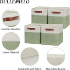 DULLEMELO Storage Baskets for Organizing, Fabric Storage Cubes for Dog Toy Box, 11 Inch Decorative Cube Storage Bins with handle for Baby Gift Basket(4 Pack - 11" White&Green)