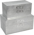 Galt International Storage Box Set Decorative Storage Box w/Hinged Lid Classic Design Wood Decor Boxes with Geometric Clasp Storage for Bedroom & Home - Set of 2 (Silver)
