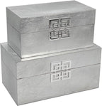Galt International Storage Box Set Decorative Storage Box w/Hinged Lid Classic Design Wood Decor Boxes with Geometric Clasp Storage for Bedroom & Home - Set of 2 (Silver)