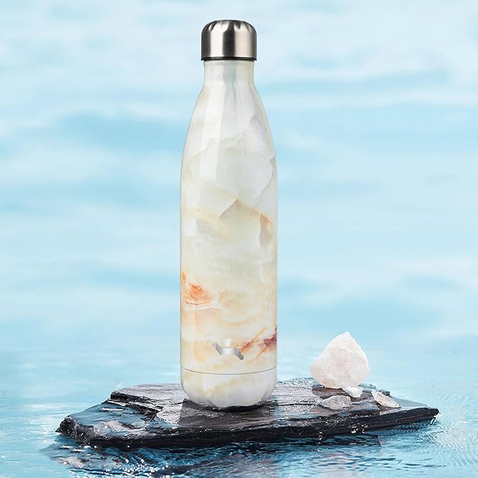 Insulated Water Bottles,25 oz Double Wall Stainless Steel Vacumm Metal Flask for Sports Travel,Marble Jade