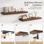 12" Deep Walnut Floating Shelves,Over Toilet Long Wall Mounted Modern Farmhouse 36 inches,Wall Shelves with Invisible Brackets for Bedroom, Bathroom, Living Room, Kitchen, Set of 1