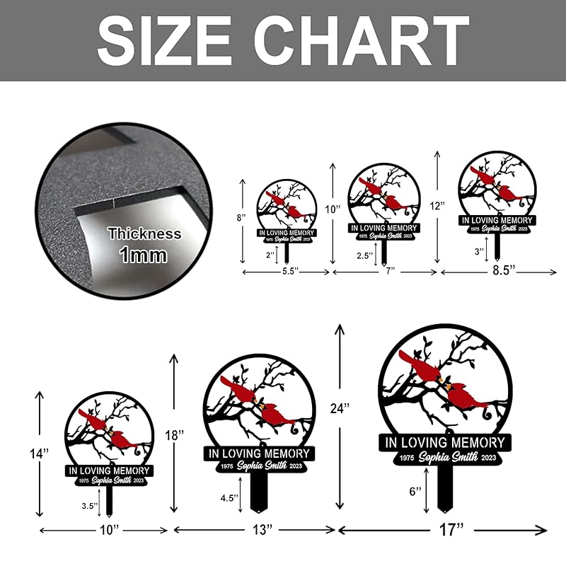 Personalized Cemetery Memorial Metal Stakes, Cardinals Memorial Grave Markers,Graden Decorations for Loss of Mother Father, Outdoor Sympathy Decor Gift