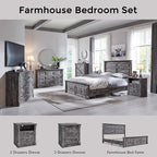 26" Tall Farmhouse Nightstand Set of 2, 2 Drawers End Table w/Charging Station, 23.6" Wide Large Side Table w/Roman Column, Wood Rustic Sofa Table w/Open Shelf, Bedside Table for Bedroom, Light Gray