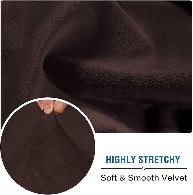 H.VERSAILTEX Velvet Stretch Couch Cushion Cover Plush Cushion Slipcover for Chair Loveseat Sofa Cushion Furniture Protector Seat Cushion Sofa Cover (3 Piece XL Sofa Cushion Covers, Brown)