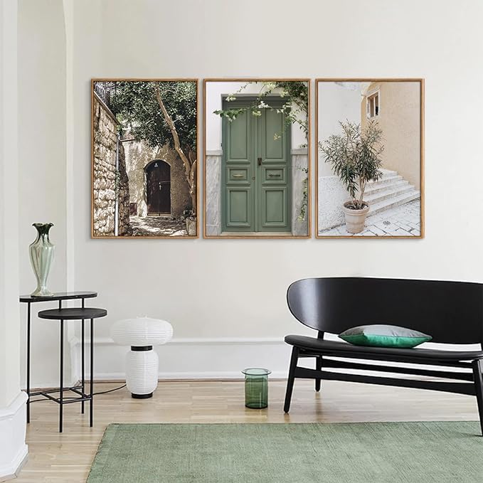 SIGNINART Large Vintage Italy City Landscape Framed Canvas Wall Art Set, Olive Green Tree Country Wall Decor, Modern Minimalist French Farmhouse Art Print for Living Room,Bedroom,Office 16 x24 x3