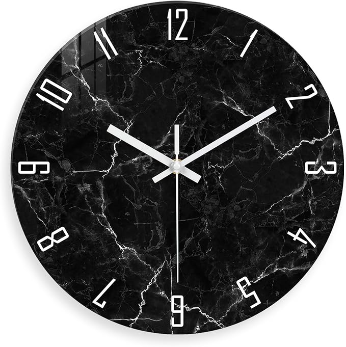 Black Wall Clock for Bedroom Glass Modren Wall Clock Battery Operated 14 Inch Analog Wall Clock Non Ticking