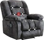 Massage Recliner Chair with Heat and Massage, Soft Fabric Ergonomic Manual Reclining Chairs, Heavy Duty Reclining Sofa Chair with Side Pockets for Living Room (D-Grey)