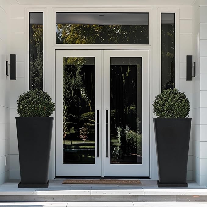LA JOLIE MUSE 30 inch Tall Black Planters Set of 2, Indoor/Outdoor Rectangular Large V Shaped Taper Planters for Front Door