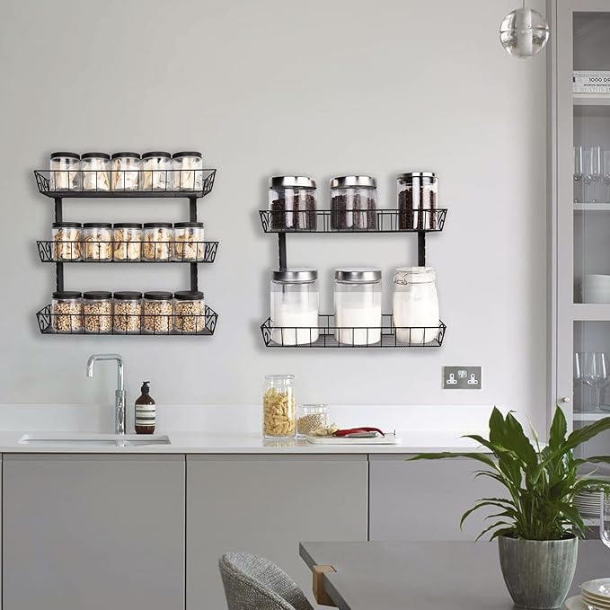 SWOMMOLY Adjustable Wall Mount Spice Rack Organizer, 12-Tier Dual-use (Multi-use) Hanging Spice Shelf Storage for Kitchen Pantry Cabinet Door, Seasoning Holder Organizer, Black