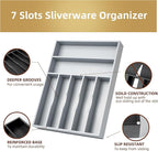 Silverware Organizer 13 Inch Gray Bamboo Kitchen Drawer Organizer 7 Slots Utensil Organizer Silverware Holder Cutlery Organizer Flatware Tray (Large)