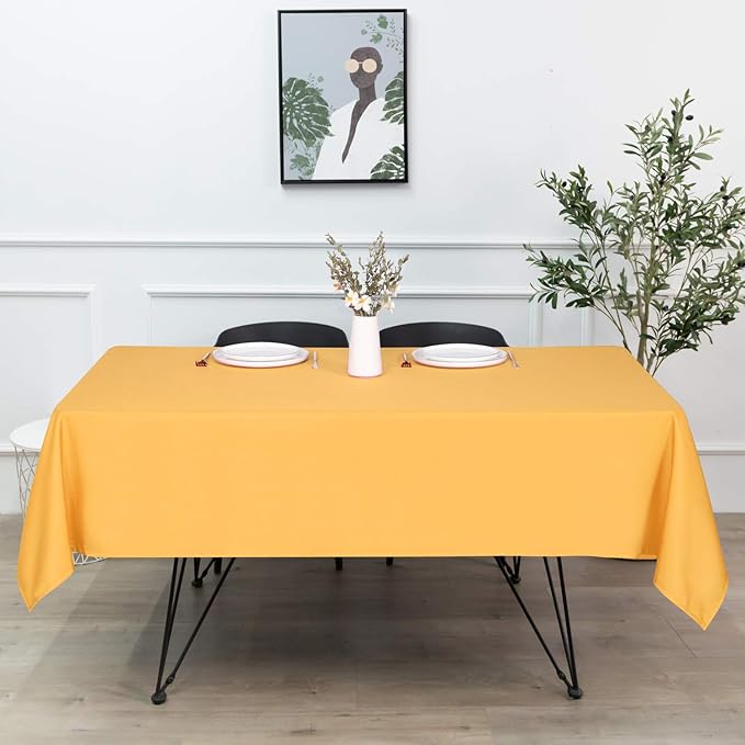sancua Rectangle Tablecloth - 90 x 132 Inch - Stain and Wrinkle Resistant Washable Polyester Table Cloth, Decorative Fabric Table Cover for Dining Tables, Buffet Parties and Camping, Gold