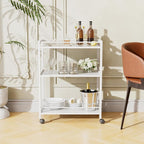 HITNET White Bar Cart, Home Bar Serving Cart, Kitchen Trolley on Wheels with Storage, 3 Tier Rolling Beverage Cart for Living Room Kitchen Home Office