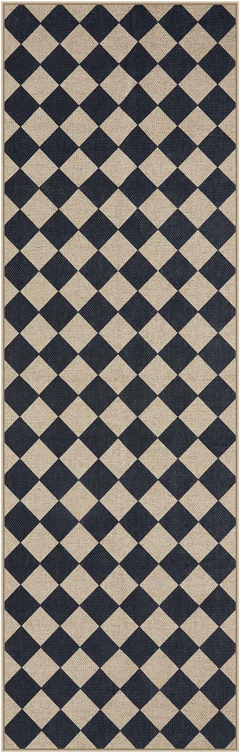 Lahome Checkered Outdoor Runner Rug, 2x8 Kitchen Runner Rugs for Non Skid Washable Entryway Carpet, Checkerboard Non Slip Non Shedding Carpet for Bedroom