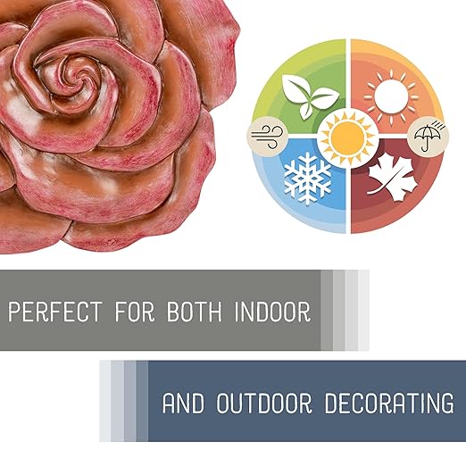NAT & Jules Rose Flower Shaped Dimensional Indoor Outdoor 12 inch Cast Resin Decorative Garden Stepping Stone, Patio, Walkway Sculpture Yard Art, Colorful Blush