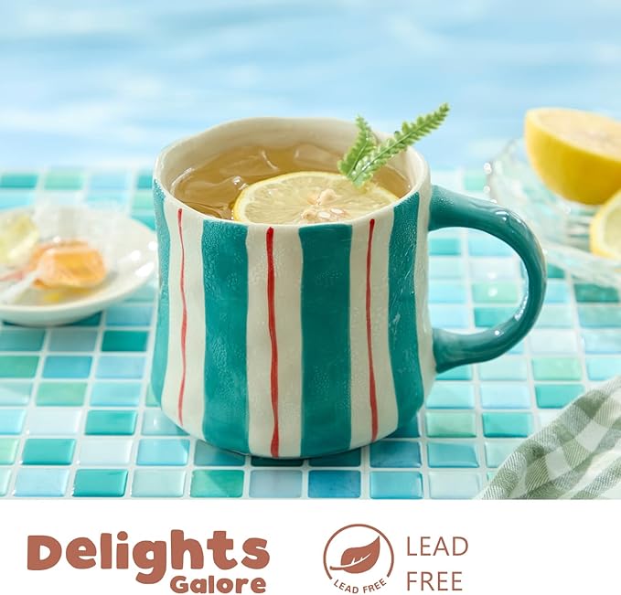 Vibrant Striped Ceramic Coffee Mug - Unique Green Design, 12oz, Microwave & Dishwasher Safe, Perfect for Daily Brews tea or coffee