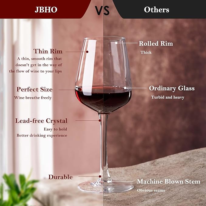JBHO Hand Blown Bordeaux Wine Glasses - Set of 6-18 Ounce - Great Gift Packaging - Red Wine Glasses Lead-Free Premium Crystal Clear Glass