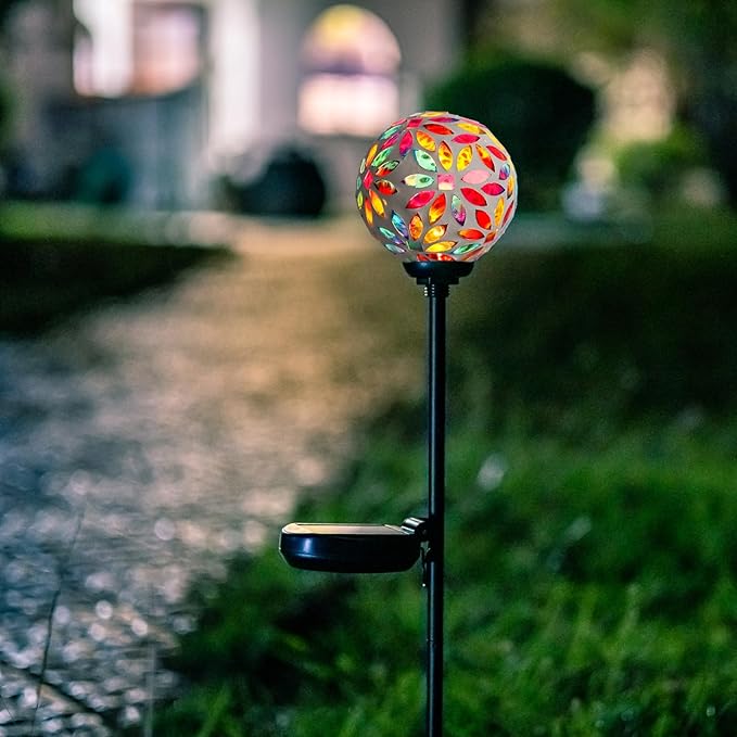 Afirst Solar Lights Outdoor Decorative - Solar Mosaic Garden Stakes Flower Decorative Lights Waterproof for Pathway Yard Lawn Decoration Multi