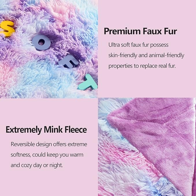 GONAAP Fuzzy Faux Fur Throw Blanket Twin Size Purple Rainbow Super Soft Cozy Plush Fuzzy Shaggy Blanket for Couch Sofa Bed (Purple Rainbow, Twin(60"x80"))