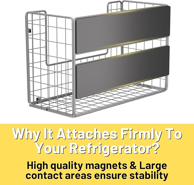 Magnetic Shelf for Fridge, Fruit Potato & Onion Storage Bins, Pantry Organizers & Storage, Large Container Magnetic Basket for Refrigerator, Kitchen Counter,Cabinet Magnetic Fridge Organizer Silver 1