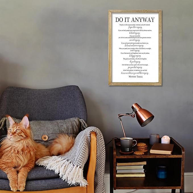 Do It Anyway Mother Teresa Wall Art Decor 16x11 Inch Wooden Framed Wall Hanging Sign (Wood)