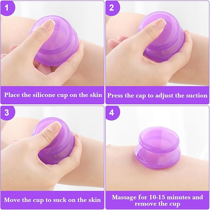Geiserailie 16 Pcs 4 Sizes Cupping Therapy Set Silicone Cupping Massage Cups Professional Chinese Therapy Cup Vacuum for Body Muscle Nerve(Purple)
