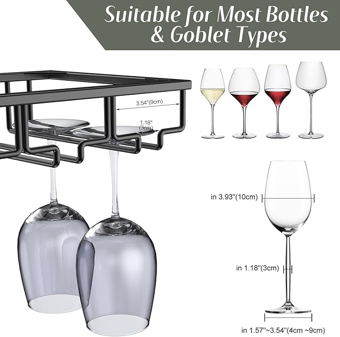 Xverycan Wine Glass Rack Under Cabinet, 10 Row Extreme Large Stemware Hanger, Metal Wine Goblet Holder, DIY Bar Glass Storage Rack for Bar Counter, Kitchen, Screws Included