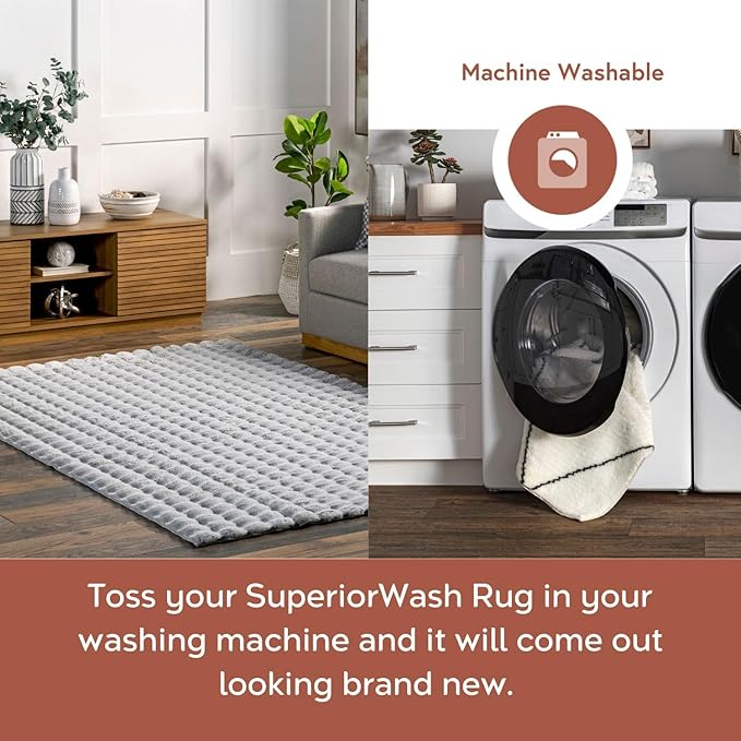 nuLOOM Jeni Solid Faux Rabbit Machine Washable Runner Rug, 2' 6" x 10', Silver