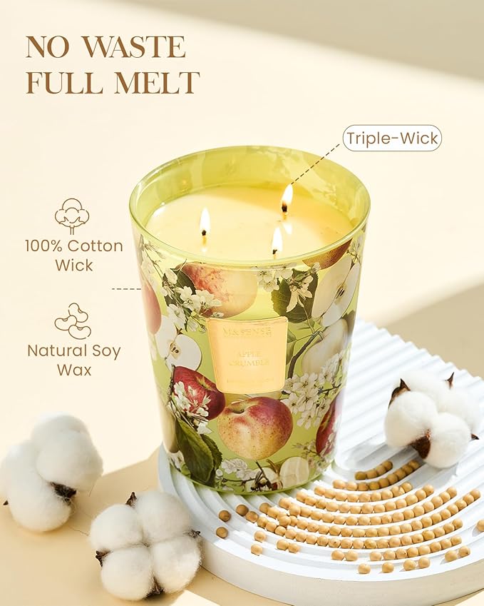 M&SENSE Extra Large Candle Apple Crumble Scented, 3-Wick 35oz 150H Long Lasting, Natural Soy Wax Aromatherapy Candle for Stress Relief, Home Fragrance Housewarming Gifts Candle for Home Decor