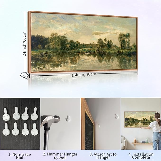 Tinonedraw Vintage Nature Framed Canvas Wall Art Set of 3, French Country Wall Decor, Rustic Landscape Farmhouse Art Paintings, Olive Green Trees Art Prints for Living Room Bedroom Office 20"x40"
