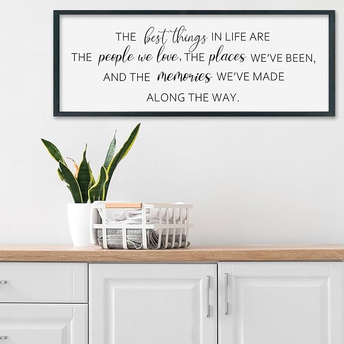 SRSZHIYUE The Best Things in Life Sign Wall Decor Art 32"×12" for family Home Bedroom Adventure Large Wood Framed Wall Hanging (Black)