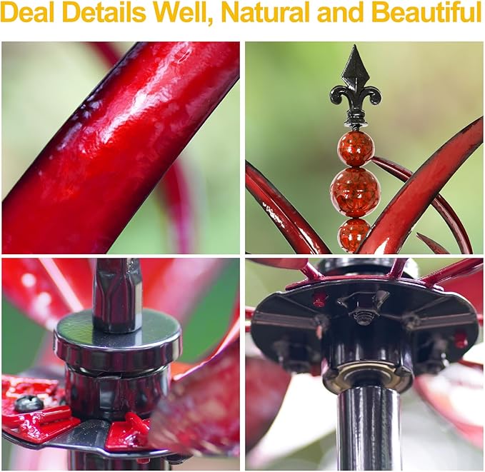 LimeHill Wind Spinner for Garden and Yard - Large Metal Kinetic Wind Sculptures for Outdoor Decor (91 Inches, Burgundy Lotus)
