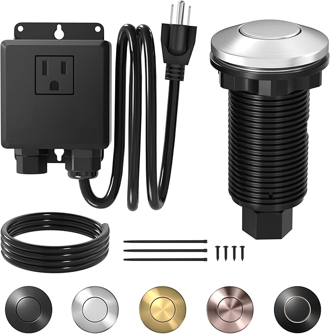 Joinfworld Garbage Disposal Button Kit, Garbage Disposal Air Switch Kit Sink Top Switch for Garbage Disposal Brushed Nickel Stainless Steel LONG 2.6" Air Switch Button - UL Listed