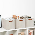 DULLEMELO Large Storage Baskets, Fabric Storage Bins for Organizing Clothes, Large Storage Bins with Handles for Shelves Closet Organizers, Fabric Storage Baskets for Toy Organizers(Beige)