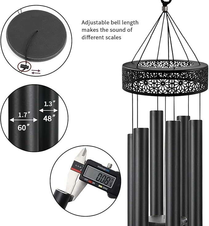 ASTARIN 60'' Deep Tone Wind Chimes for Outside -Extra Large Windchimes with 6 Heavy Tubes, Memorial Wind Chimes Outdoor for Garden Hanging Décor,Sympathy Gifts, Black
