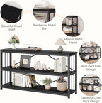LVB Black Entryway Table, Modern Extra Long Sofa Console Table, Metal Wood Narrow Hallway Table with Storage Shelves, Industrial Skinny Foyer Couch Tables for Living Room Bedroom, Black Oak, 70 Inch