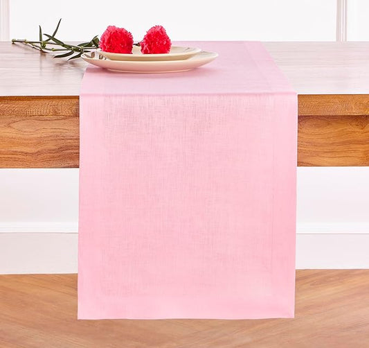 Solino Home Linen Pink Lemonade Table Runner 144 Inches Long - 100% Pure Linen Extra Long Table Runner 14 x 144 Inch for Halloween - Fete