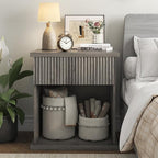 Fluted Nightstand Set of 2, 22.8" Wide Nightstands with Drawer Storage Large Wood BedsideTable Night Stands for Bedroom, Grey Oak