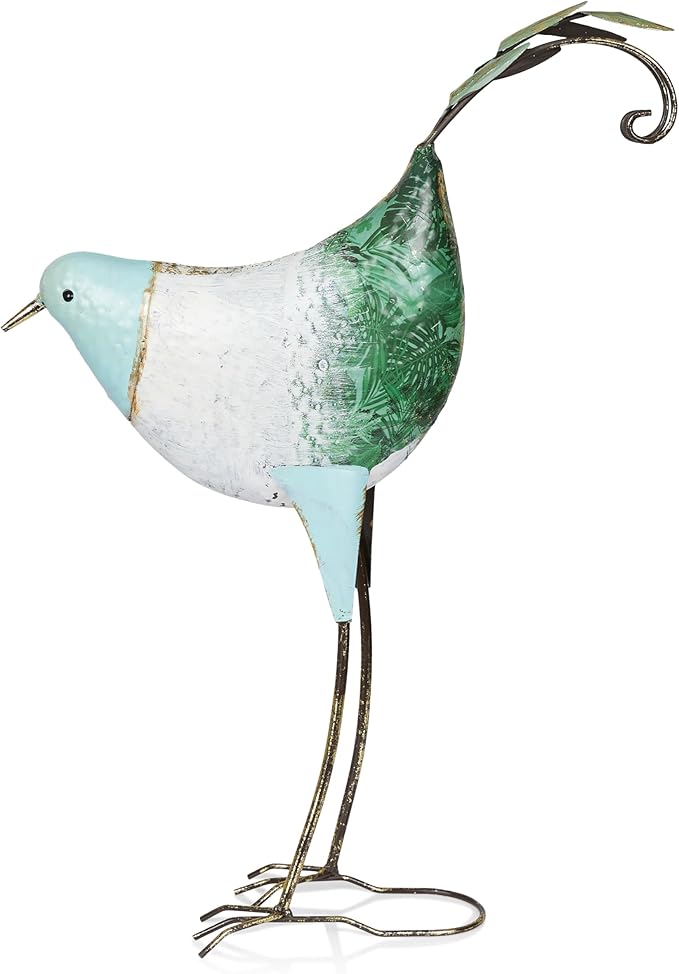 Alpine Corporation MCC702 Head-Down Metal Bird Outdoor Statue, Animal Décor for Patio, Lawn & Garden, 24" H, Blue and White