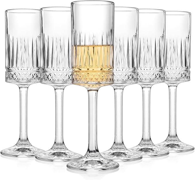 Champagne Flutes Set of 6, 7oz Square Champagne Glasses, Lead-Free Crystal Champagne Flute Glass, Unique Gift for Birthday, Wedding, Anniversary