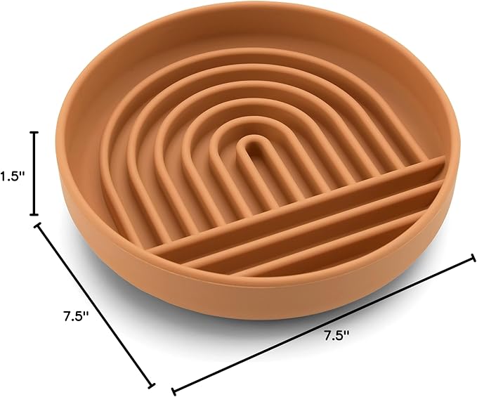 The Slowdown Bowl Silicone Slow Feeder for Dogs & Puppies, Slow Eating Modern Lick Mat Design, Reduces Gulping, Fits 2 Cups 7.5” Across x 1.5” Tall, Mealtime Challenge, Medium-Terracotta