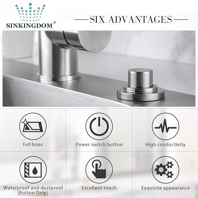 SinkTop Air Switch Kit (Long Full Brass Button) for Disposal, Dual Outlet, (Brushed Nickel)