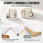 Floating Wall Shelves - 16"x6.8"x1.2" Sturdy Rustic White Solid Wood Shelves for Storage and Décor, Easy Installation for Living Room, Bedroom, and Kitchen - 2 Pack