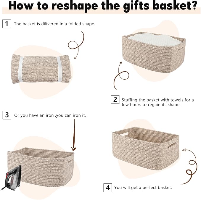 OIAHOMY Storage Basket for Shelves, Closet Cube Storage Bins Baskets for Clothes Blanket Towels, Baby Nursery, Toy Box, Woven Rope Basket, 15.75*11.81*7.09 IN, 2 Packs Brown